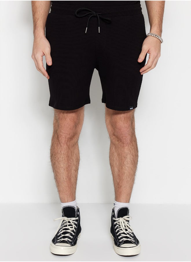 trendyol Premium Black Regular 100% Cotton Fit Textured Shorts & Bermuda  - Image 1
