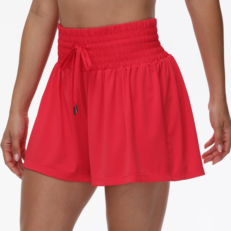 Blaosn Flowy Athletic Shorts for Women Workout Running Gym Yoga Sport Short Pants Sweat Tennis Skirt Skort High Waisted with Pockets Biker Spandex Cute Comfy Lounge Trendy Clothes Casual Summer Red L - Image 4