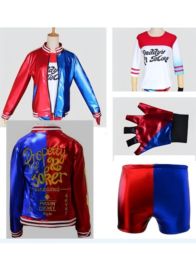 Harley Quinn Costume Suicide Squad Womens Villain Cosplay Costume have a T-shirt coat a pair of shorts and a glove ﻿  - Image 2