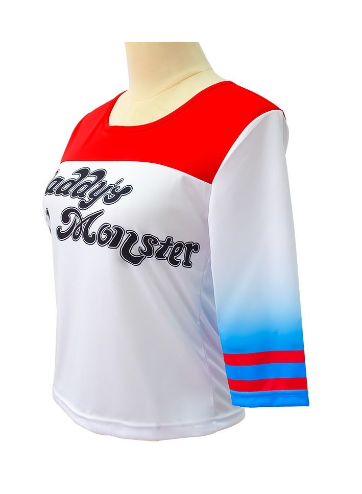 Harley Quinn Costume Suicide Squad Womens Villain Cosplay Costume have a T-shirt coat a pair of shorts and a glove ﻿  - Image 3