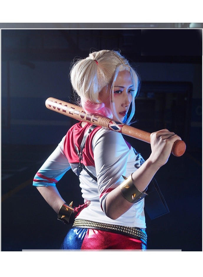 Harley Quinn Costume Suicide Squad Womens Villain Cosplay Costume have a T-shirt coat a pair of shorts and a glove ﻿  - Image 4