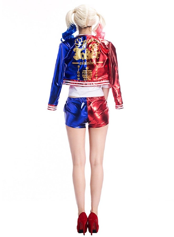 Harley Quinn Costume Suicide Squad Womens Villain Cosplay Costume have a T-shirt coat a pair of shorts and a glove ﻿  - Image 5