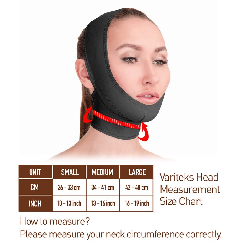 VARITEKS دعم ورفع الذقن والرقبة بعد الجراحة من فارتيكس وقناع ضغط، حزام، حمالة للنساء والرجال - مُخفف الذقن المزدوج، شد الفك، ملابس وجه على شكل V لمكافحة الشيخوخة (أسود، م) - Image 2
