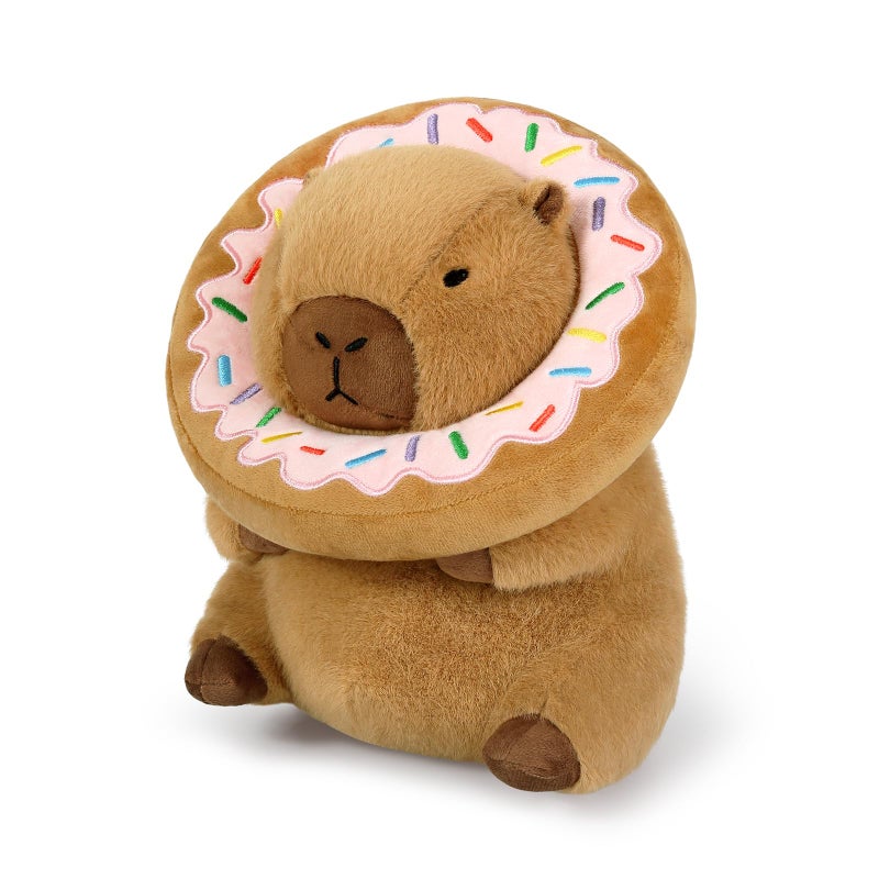 Ditucu Cute Capybara Plush Pillow with Wearable Donut Headgear Stuffed Animal Food Capibara Plushies Toys Gifts for Kids Brown 11 inch - Image 3