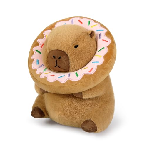 Ditucu Cute Capybara Plush Pillow with Wearable Donut Headgear Stuffed Animal Food Capibara Plushies Toys Gifts for Kids Brown 11 inch - Image 1