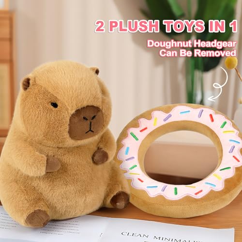 Ditucu Cute Capybara Plush Pillow with Wearable Donut Headgear Stuffed Animal Food Capibara Plushies Toys Gifts for Kids Brown 11 inch - Image 5