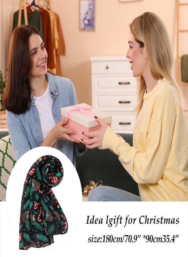 E-Clover Fashion Scarf for Women Lightweight Scarves Shawl Wrap for Spring/Summer Winter, Black Xmas, standard - Image 3