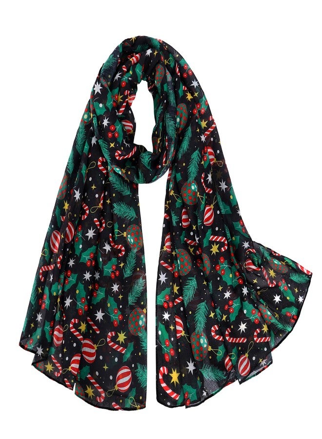 E-Clover Fashion Scarf for Women Lightweight Scarves Shawl Wrap for Spring/Summer Winter, Black Xmas, standard - Image 1