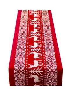 ACLIX Christmas Tree And Elk Printed TableCloth White/Red 28x270centimeter 
