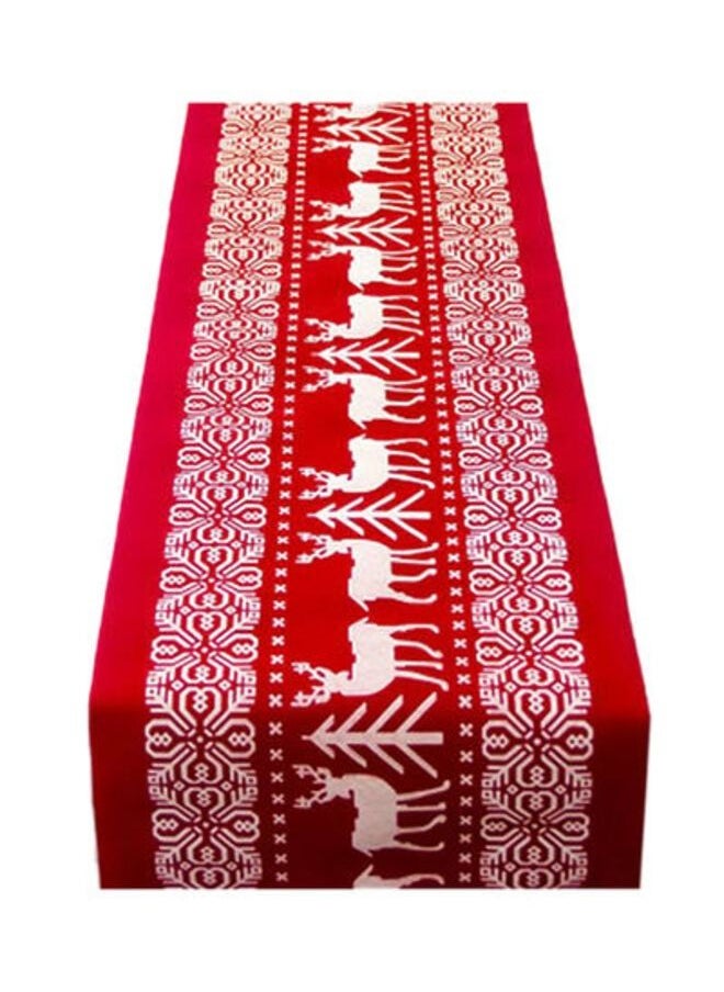 ACLIX Christmas Tree And Elk Printed TableCloth White/Red 28x270centimeter 