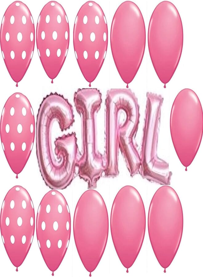 Salux Newborn, Baby Shower Girl Bouquet 12 Pcs Pink Balloons and Girl Pink Foil Balloon - SALUX Collection