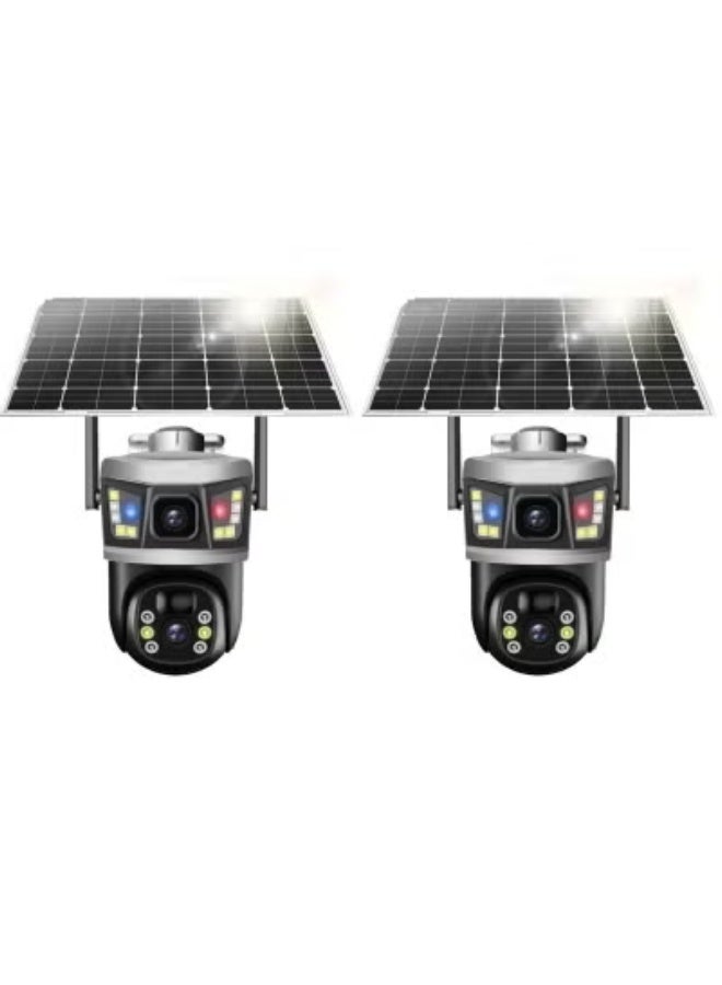 JAJEEK 2 Pcs 8MP Dual Lens 360° Outdoor WiFi CCTV Camera with Solar Power – Full-Color Night Vision, PIR & AI Human Detection, 2-Way Audio, Waterproof PTZ, V380 Pro App, 2×64GB SD Card - Image 1