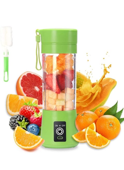 Portable Blender Cup,Electric USB Juicer Blender,Mini Blender Portable Blender For Shakes and Smoothies, Juice,380ml, Six Blades Great for Mixing,Green