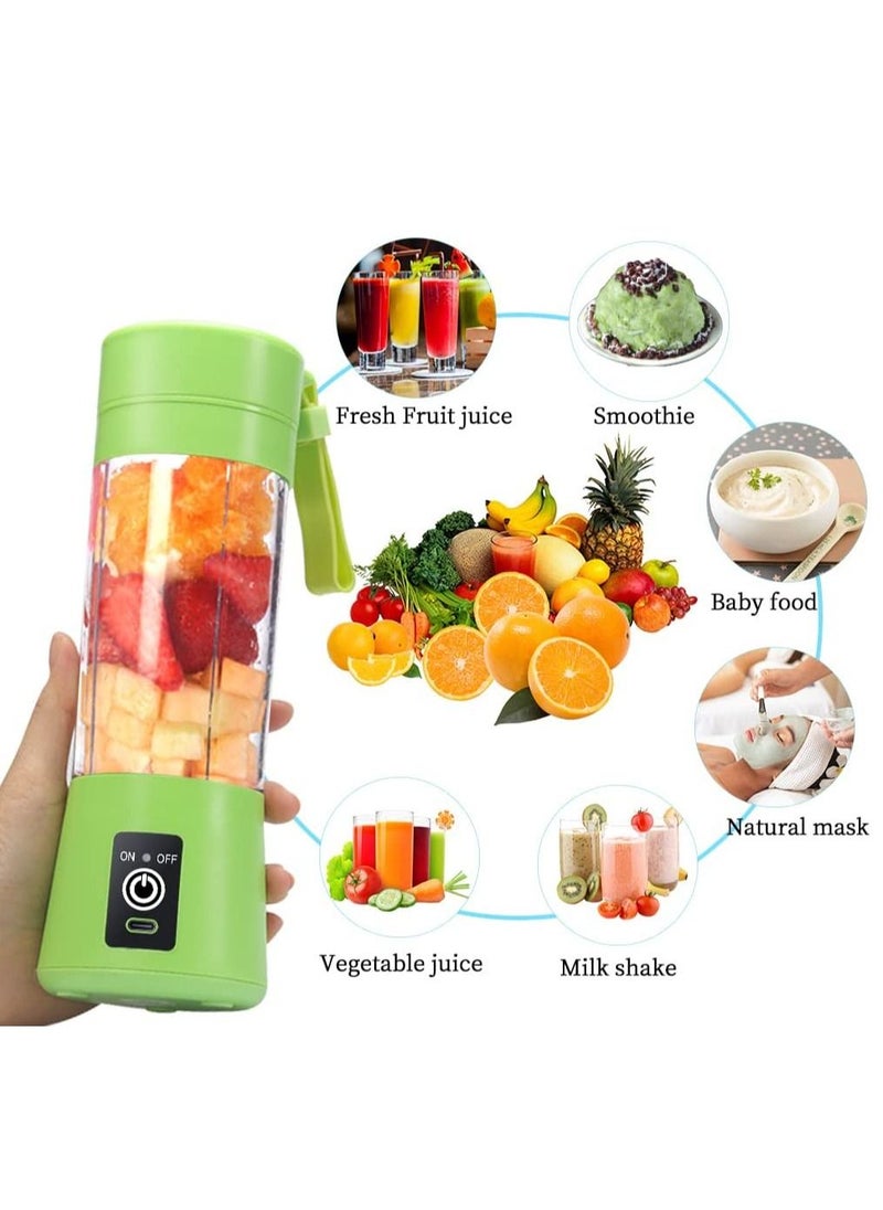 Portable Blender Cup,Electric USB Juicer Blender,Mini Blender Portable Blender For Shakes and Smoothies, Juice,380ml, Six Blades Great for Mixing,Green