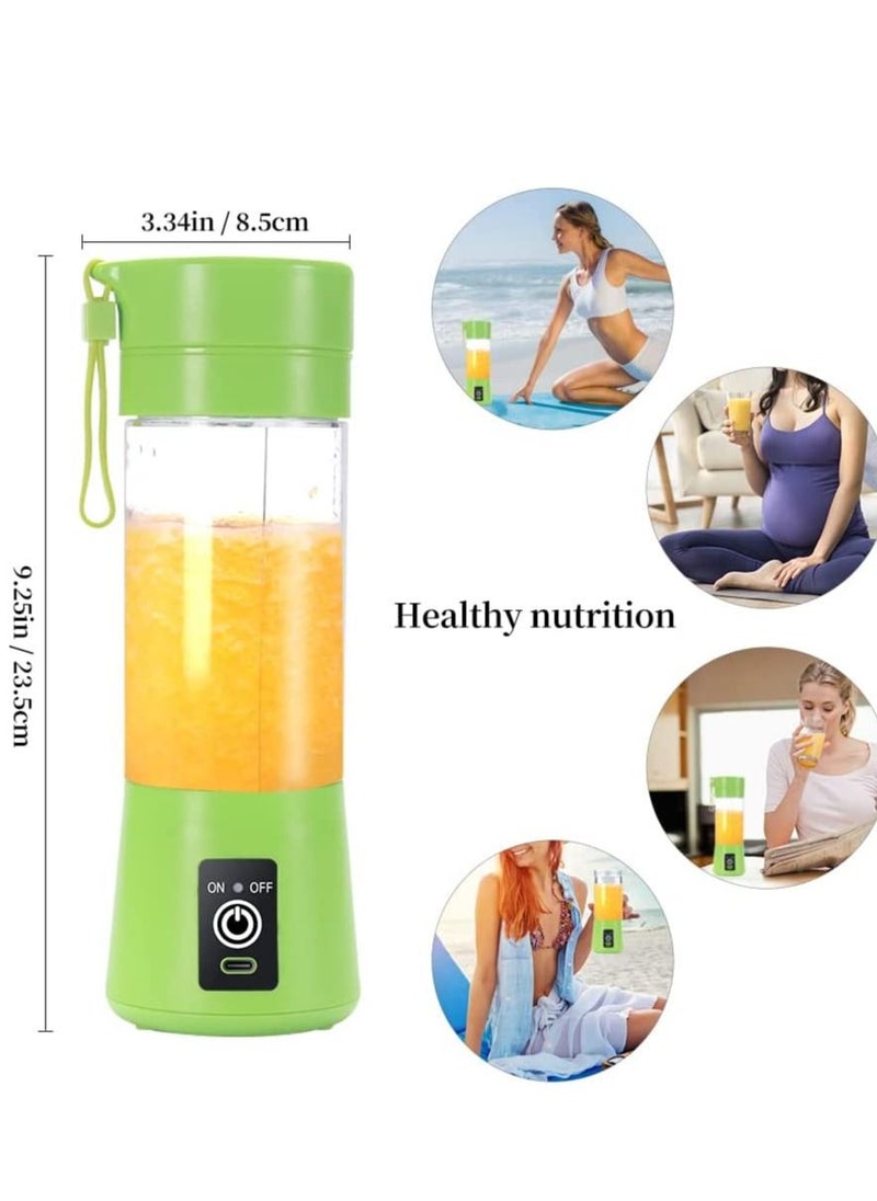 Portable Blender Cup,Electric USB Juicer Blender,Mini Blender Portable Blender For Shakes and Smoothies, Juice,380ml, Six Blades Great for Mixing,Green