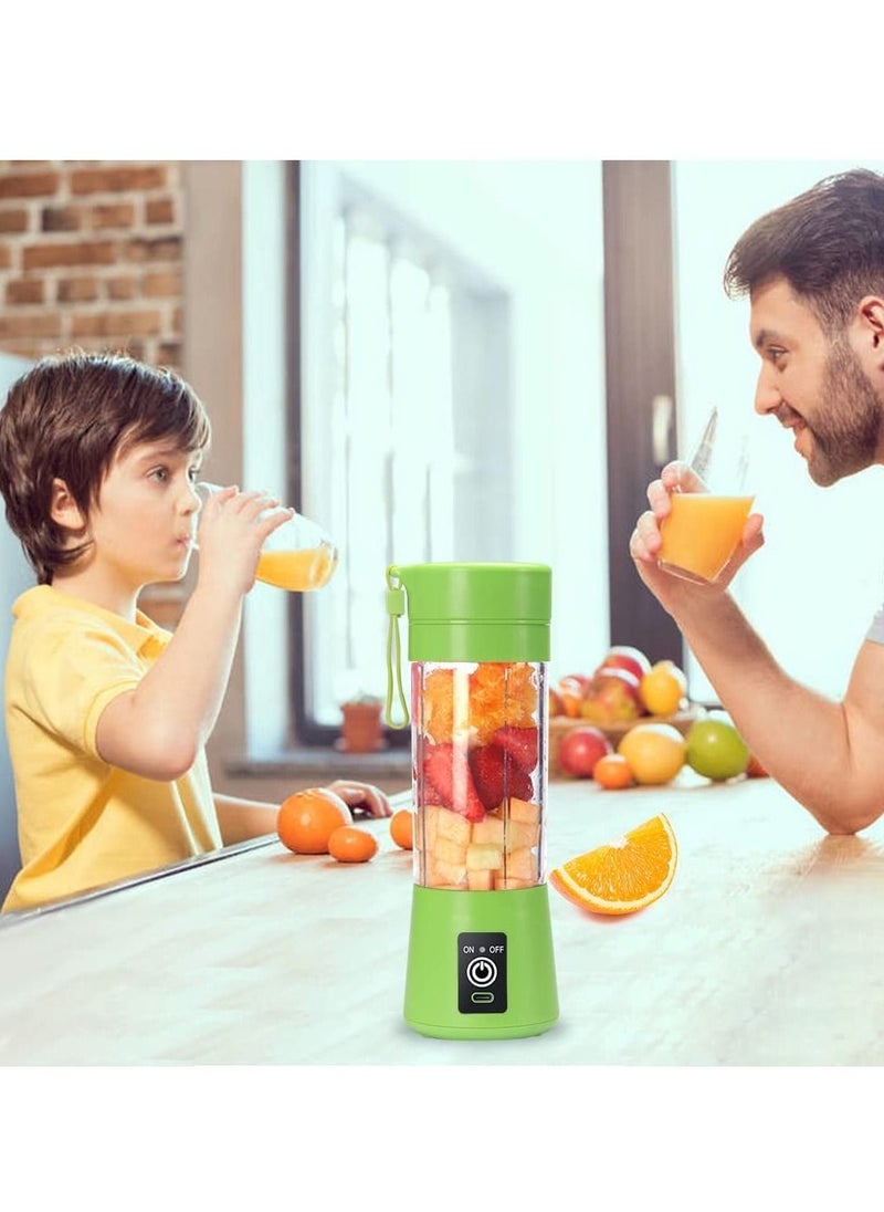 Portable Blender Cup,Electric USB Juicer Blender,Mini Blender Portable Blender For Shakes and Smoothies, Juice,380ml, Six Blades Great for Mixing,Green