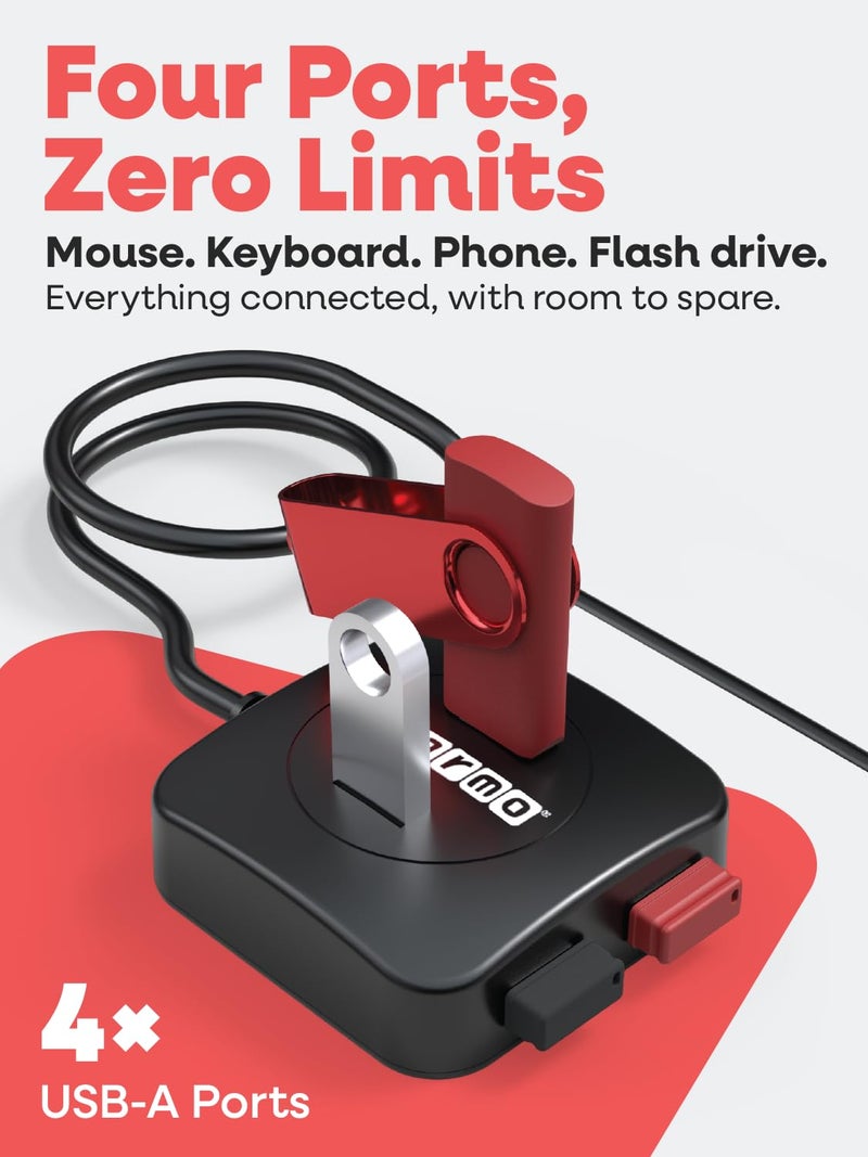 Gearmo Compact 4 Port USB-A Hub - Travel Ready with 5Gbps Speed for Laptop, Flash Drive, Keyboard, Mouse, Peripherals - PC & Mac Ready - Image 2