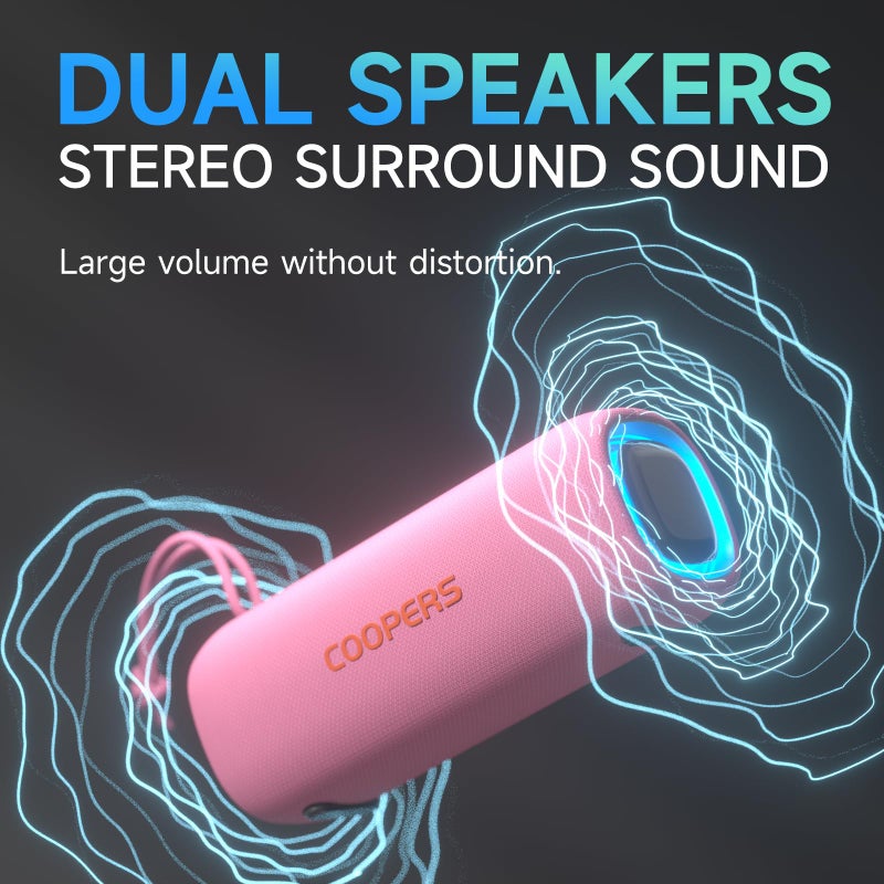Coopers Portable Bluetooth Speaker, Wireless Bluetooth Speaker with Clear Loud Stereo Sound, IPX5 Waterproof Speakers with RGB Lights, BT5.3, Long Playtime, TWS Pairing for Home Outdoor Party Beach Travel - Image 3
