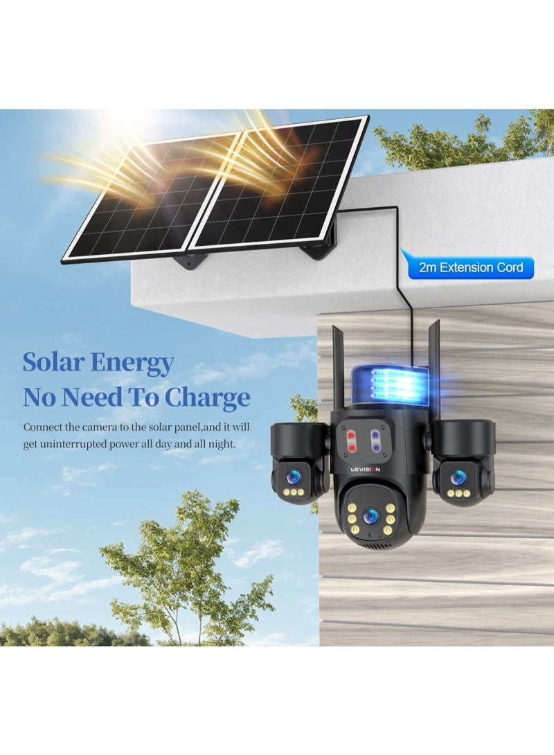 LS VISION 15MP 3 Screens AOV Solar Surveillance Cameras 4G 24/7 Recording Outdoor 12X Optical Zoom Auto Tracking 15W two Solar Panel, IP66 waterproof rating，Standard 64GB memory card and built-in 12000mAh battery - Image 3