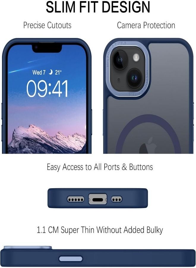 ESCASE - Magnetic Case for iPhone 15 Plus, Compatible with MagSafe Shockproof Protection Cover, Translucent Matte Phone Case with Strong Magnet, Slim Case for Apple 15 Plus 6.7 Inch (2023)-Blue - Image 1