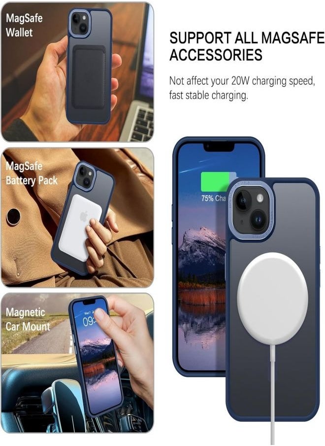 ESCASE - Magnetic Case for iPhone 15 Plus, Compatible with MagSafe Shockproof Protection Cover, Translucent Matte Phone Case with Strong Magnet, Slim Case for Apple 15 Plus 6.7 Inch (2023)-Blue - Image 1