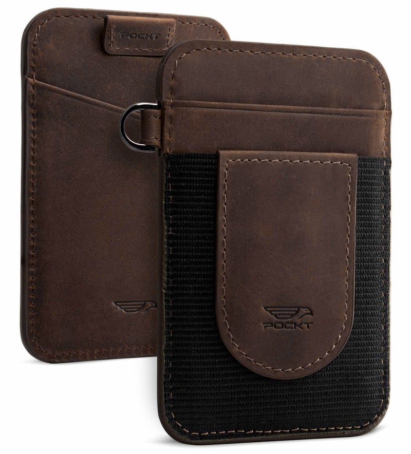 POCKT Card Holder Wallet For Men and Women - Slim Minimalist Front Pocket Wallet Elastic Credit Card Holder Genuine Leather RFID Blocking Card Case Wallets | Vintage Brown - Image 1