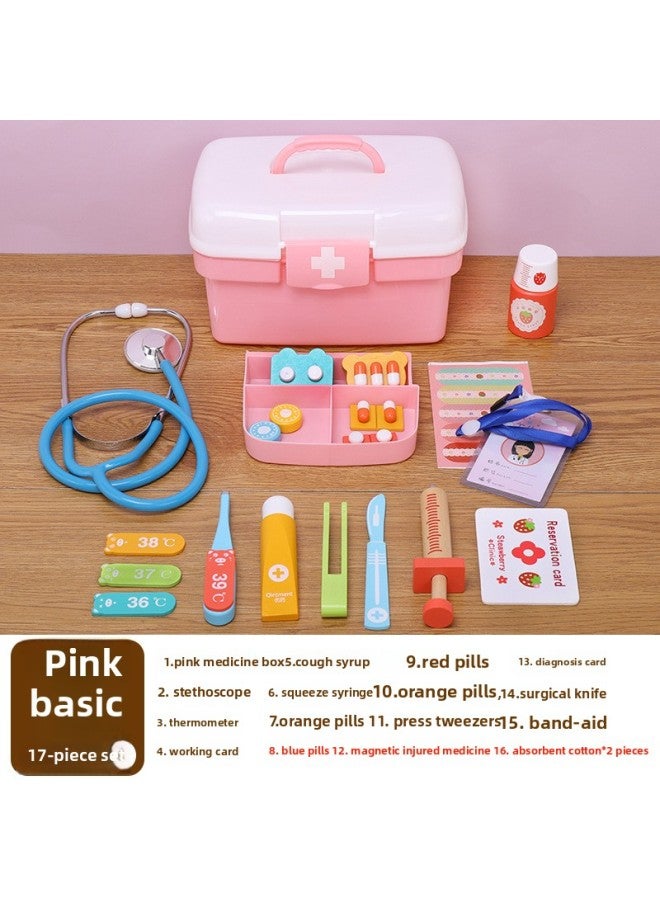 مجموعة ألعاب لعب دور طبيب الأطفال للأولاد والبنات لعبة محاكاة طبيب الأسنان هدية حقن ألعاب خشبية تفاعلية للأطفال - اللون: بدلة قاعدة وردية - Image 1