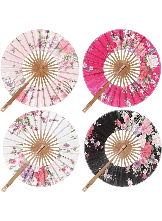 erorex Floral Folding Hand Fan Vintage Handheld Lace Folding Fan With Different Patterns Fabric Folding Fan For Wedding Dancing Party Chinese Rose Round Fan - Image 1