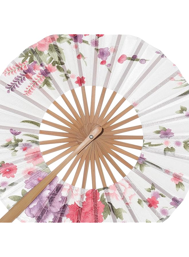 erorex Floral Folding Hand Fan Vintage Handheld Lace Folding Fan With Different Patterns Fabric Folding Fan For Wedding Dancing Party Chinese Rose Round Fan - Image 4