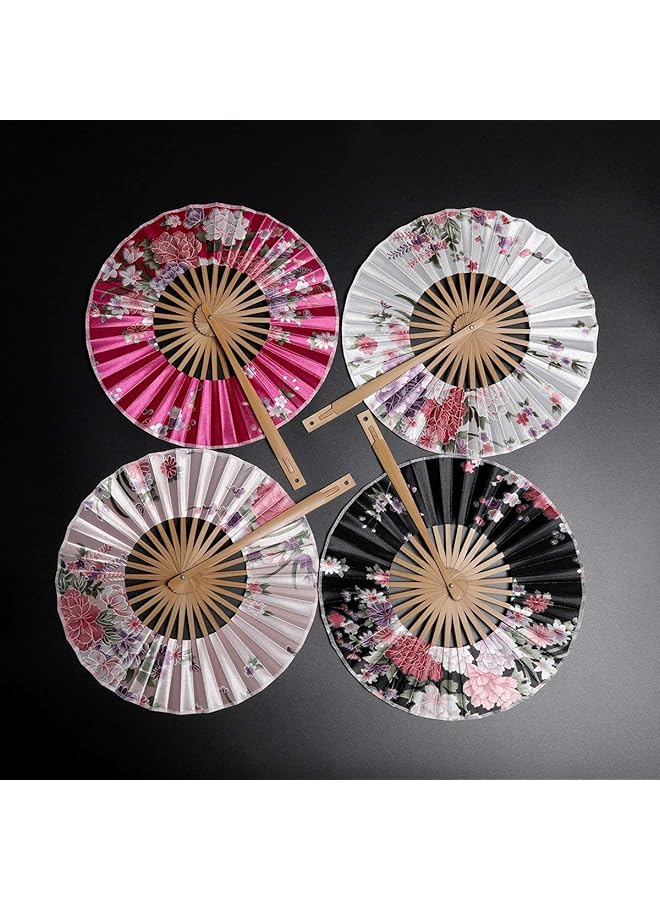 erorex Floral Folding Hand Fan Vintage Handheld Lace Folding Fan With Different Patterns Fabric Folding Fan For Wedding Dancing Party Chinese Rose Round Fan - Image 2