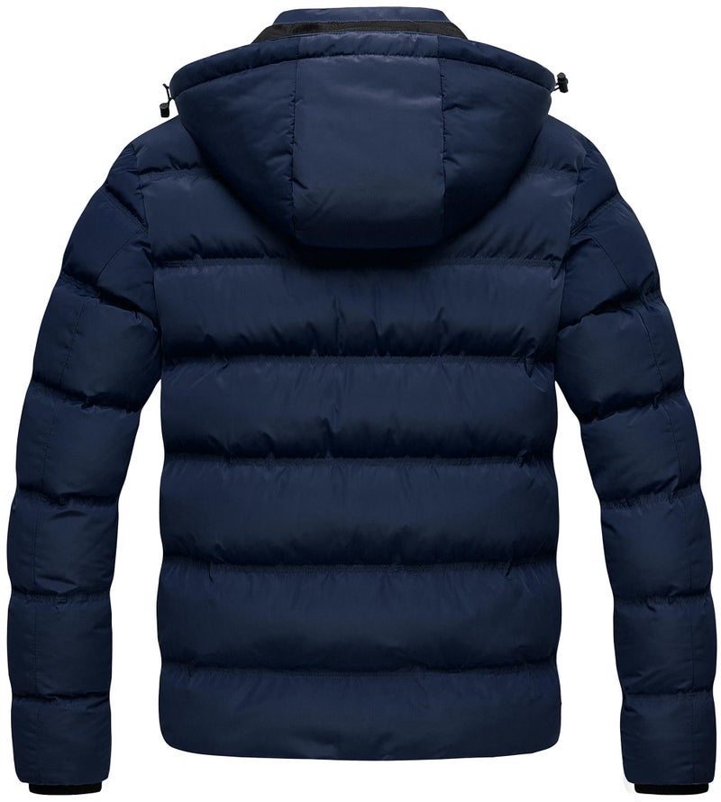 CREATMO US Men's Waterproof Rain Jacket Winter Warm Parka Outwear Outdoor Zip Up Long-Sleeve Puffer Windproof Fur Coat With Hooded Navy S - Image 2