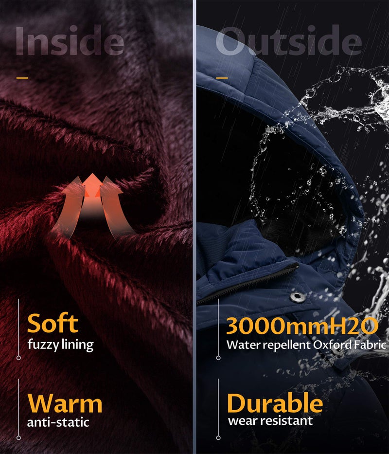 CREATMO US Men's Waterproof Rain Jacket Winter Warm Parka Outwear Outdoor Zip Up Long-Sleeve Puffer Windproof Fur Coat With Hooded Navy S - Image 4