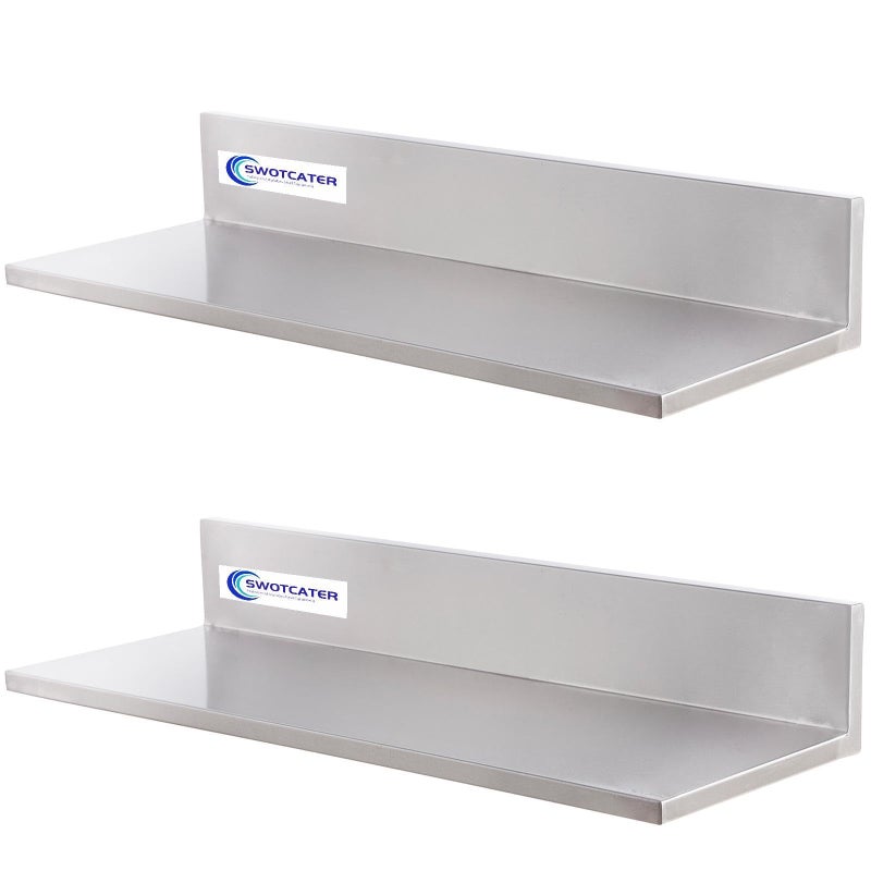 SWOTCATER Stainless Steel Wall Shelf 8.6"x24" 60LB, 2 Packs L-Shaped Commercial Wall Mount Floating Shelving for Kitchen, Restaurant, Home - Image 1