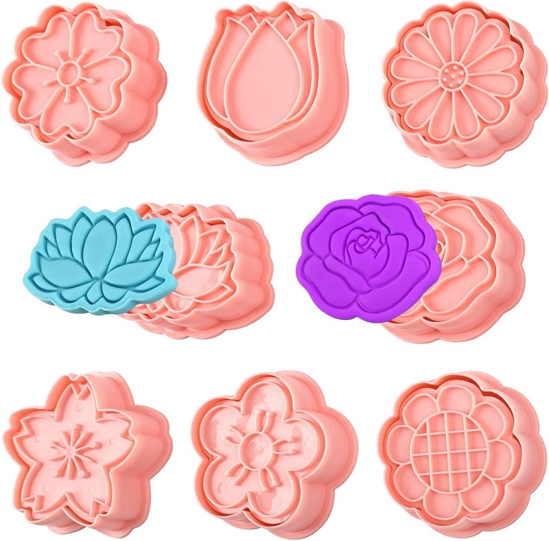 KASTWAVE 8 Pack Flower Cookie Cutter Set with Plunger Stamps, 3D Spring Floral Cookie Cutters for Baking, Fondant, Dough, Baking Tools & Decorative Kitchen Accessories - Image 1
