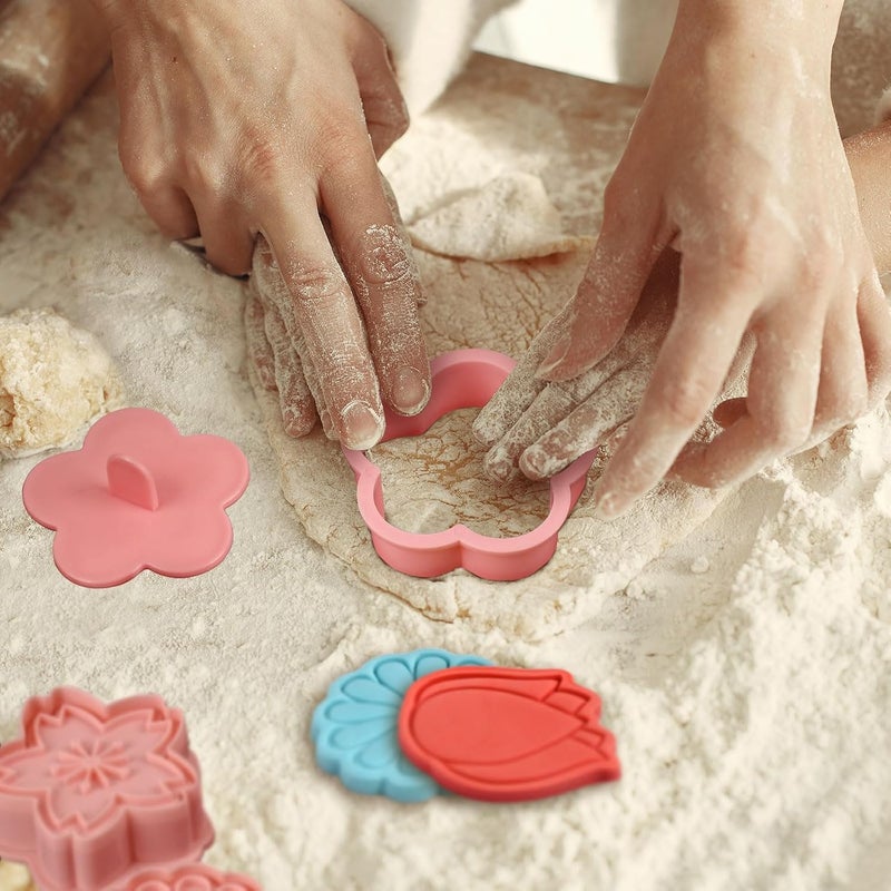 KASTWAVE 8 Pack Flower Cookie Cutter Set with Plunger Stamps, 3D Spring Floral Cookie Cutters for Baking, Fondant, Dough, Baking Tools & Decorative Kitchen Accessories - Image 5