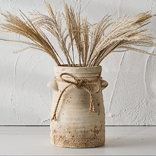 SIDUCAL Ceramic Decorative Flower Vase, 8 Inch Rustic Distressed Pottery Decorative Flower Vase for Home Decor, Ideal Shelf, Bookshelf, Mantle, Entryway, Living Room, Table Decor - Image 1