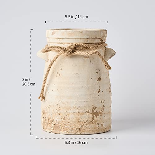SIDUCAL Ceramic Decorative Flower Vase, 8 Inch Rustic Distressed Pottery Decorative Flower Vase for Home Decor, Ideal Shelf, Bookshelf, Mantle, Entryway, Living Room, Table Decor - Image 4