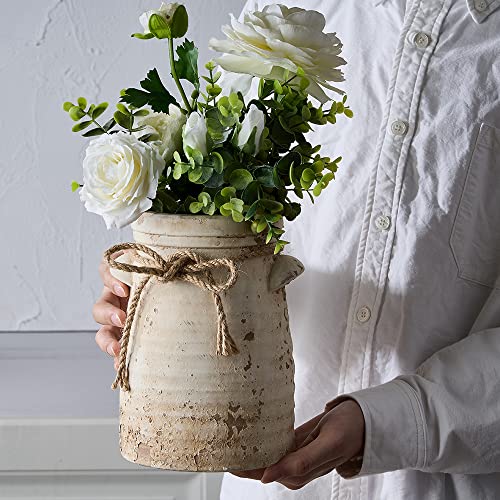 SIDUCAL Ceramic Decorative Flower Vase, 8 Inch Rustic Distressed Pottery Decorative Flower Vase for Home Decor, Ideal Shelf, Bookshelf, Mantle, Entryway, Living Room, Table Decor - Image 3