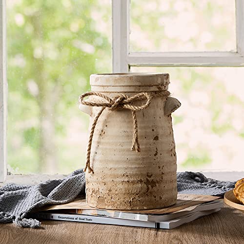 SIDUCAL Ceramic Decorative Flower Vase, 8 Inch Rustic Distressed Pottery Decorative Flower Vase for Home Decor, Ideal Shelf, Bookshelf, Mantle, Entryway, Living Room, Table Decor - Image 2