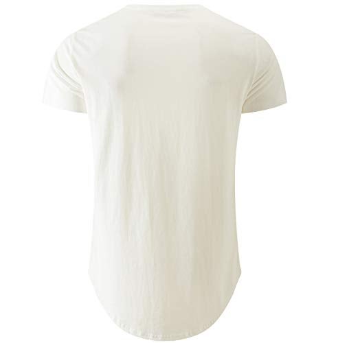 KLIEGOU Mens 100% Cotton Hipster Hip Hop Longline Crewneck T-Shirt White S(66) - Image 2