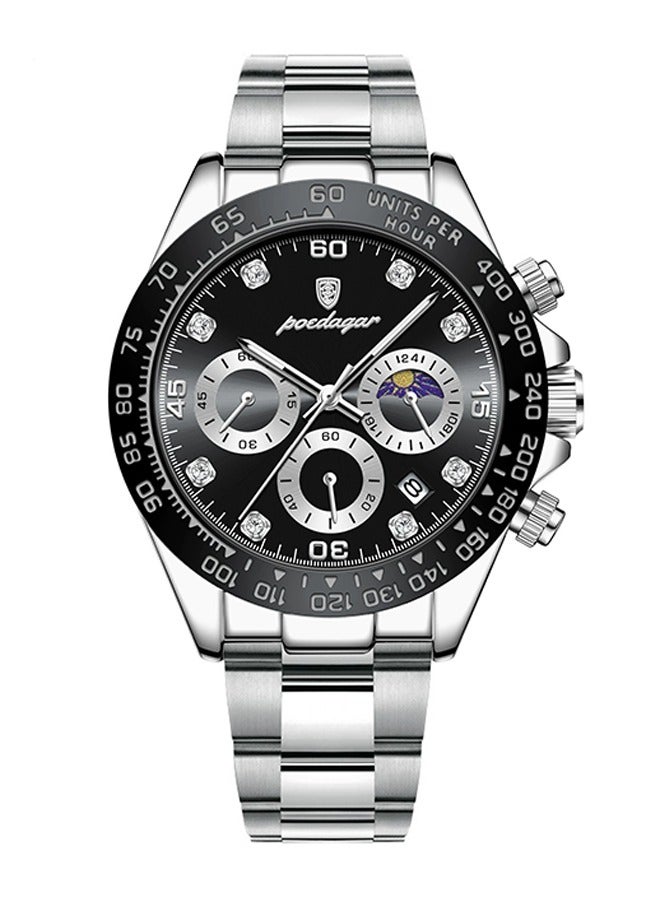 POEDAGAR POEDAGAR Men's Fashion Watch - Silver-Tone Stainless Steel Case with White Dial, Stainless Steel Bracelet, 30m Water Resistant, Multifunction Quartz Movement for Business & Casual Occasions  - Image 1