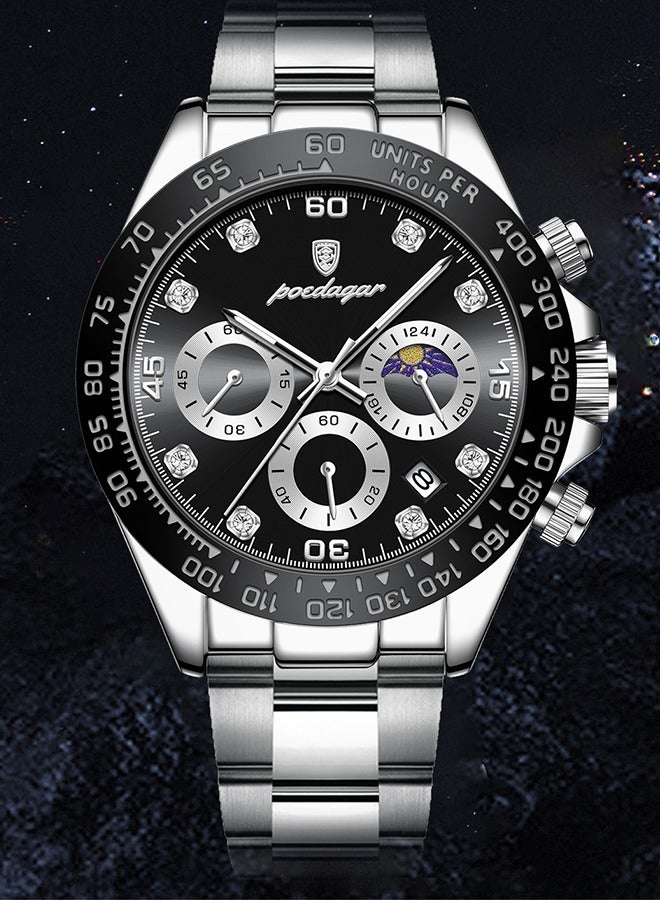POEDAGAR POEDAGAR Men's Fashion Watch - Silver-Tone Stainless Steel Case with White Dial, Stainless Steel Bracelet, 30m Water Resistant, Multifunction Quartz Movement for Business & Casual Occasions  - Image 2