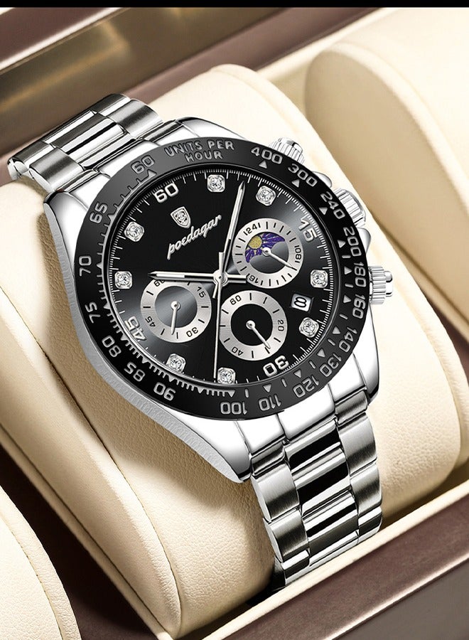 POEDAGAR POEDAGAR Men's Fashion Watch - Silver-Tone Stainless Steel Case with White Dial, Stainless Steel Bracelet, 30m Water Resistant, Multifunction Quartz Movement for Business & Casual Occasions  - Image 3