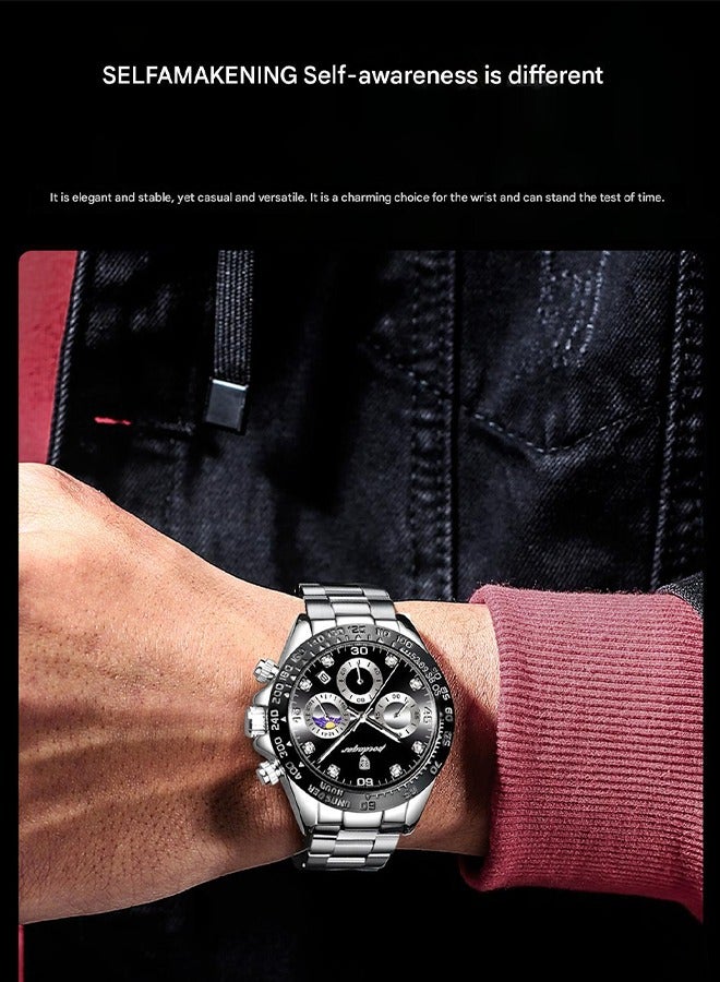 POEDAGAR POEDAGAR Men's Fashion Watch - Silver-Tone Stainless Steel Case with White Dial, Stainless Steel Bracelet, 30m Water Resistant, Multifunction Quartz Movement for Business & Casual Occasions  - Image 4