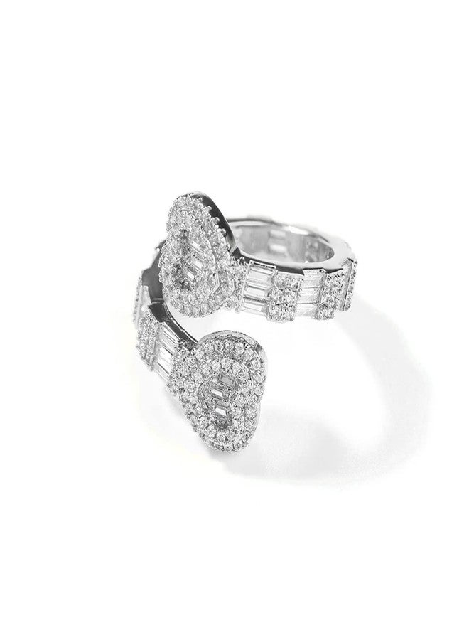Jacruces Silver Heart Rings for Women Bling Iced Out Rings Cubic Zirconia Ring Men Women Engagement Wedding Promise Ring for Her Hip Hop Jewelry Size 9 - Image 1