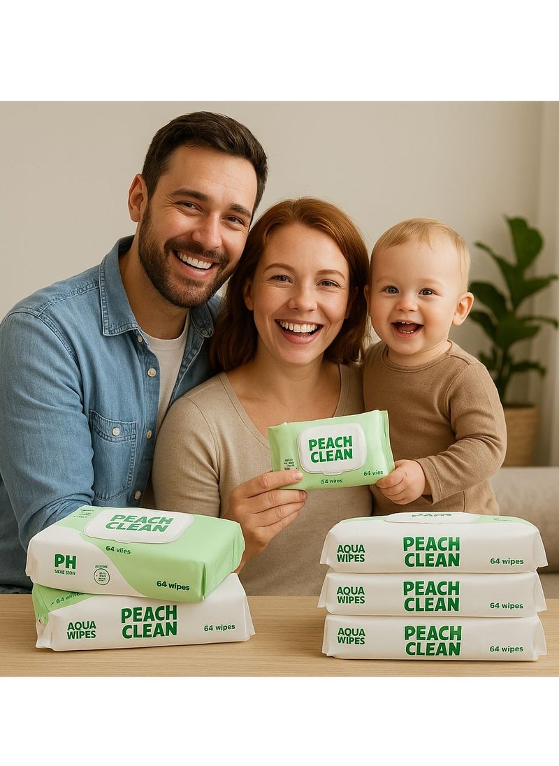 Peach Clean Baby Wipes 64 wipes x 12 Packs - Cleansing Water Wet Wipes for Babies & Adults - 99.9% Purified Multi Purpose Aqua Wipes - Ideal for Sensitive Skin & Gentle Baby Care  - Image 2
