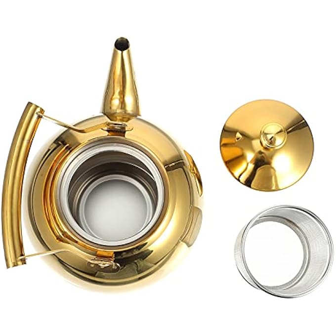 DOITOOL Heavy Duty Tea Maker Kettle Stovetop Whistling Tea Kettle Stainless Steel Teapot For Stovetop With Handle And Infuser 1L Gold - Image 3