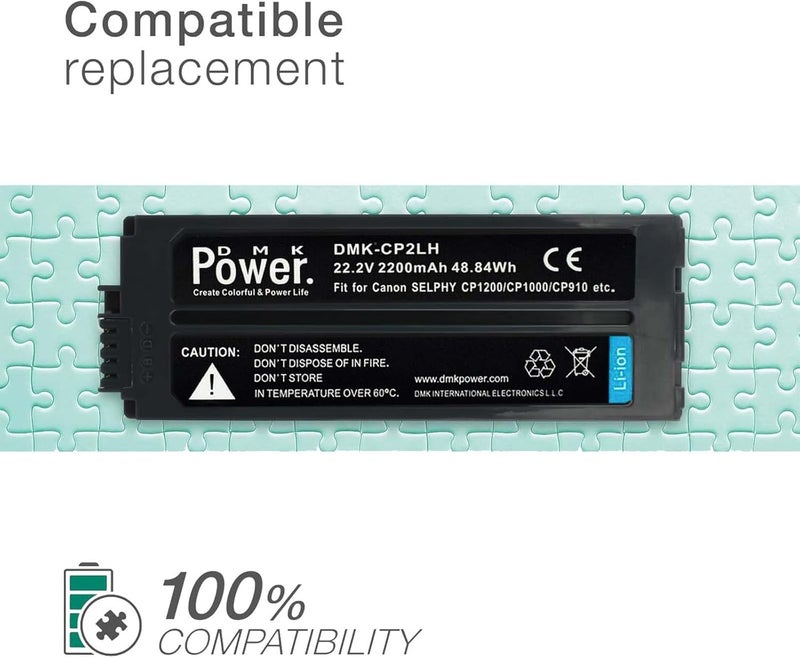 DMK Power High-Capacity 22.2V 2200mAh Battery Pack – Compatible Replacement for NB-CP2LH – Works with SELPHY CP1300, CP1200, CP1000, CP910 Compact Photo Printers - Image 3