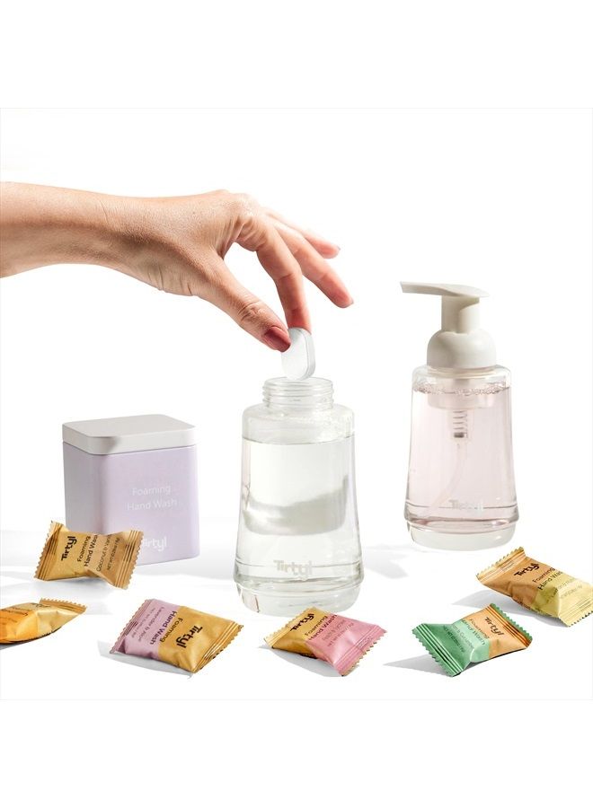 Tirtyl Hand Soap Duo Kit - 2 Glass Foaming Dispensers + 6 Tablet Refills - Compostable Packaging - Variety Fragrances - 48 fl oz total (makes 6x 8 fl oz bottles of soap)  - Image 1