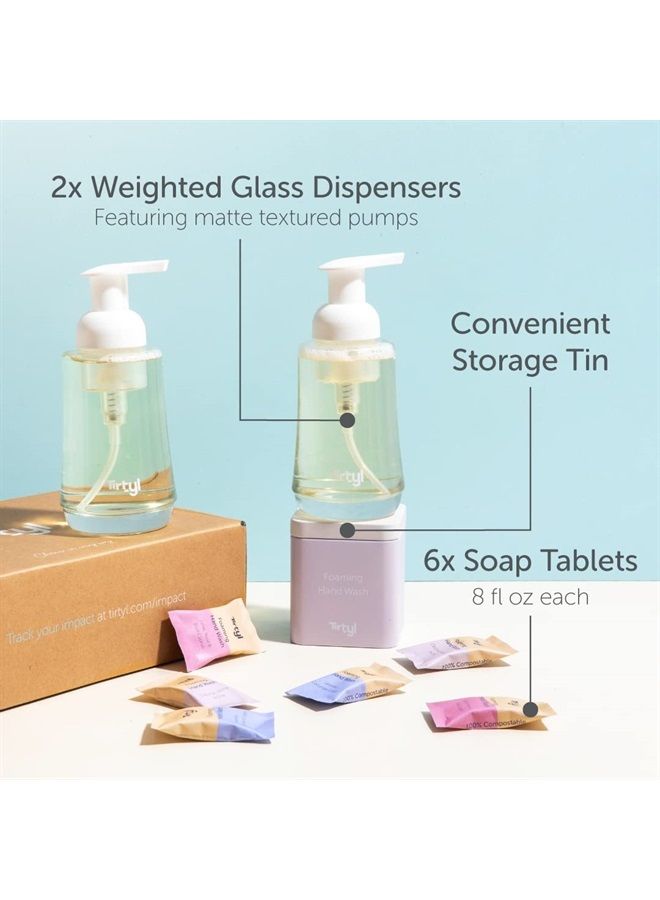 Tirtyl Hand Soap Duo Kit - 2 Glass Foaming Dispensers + 6 Tablet Refills - Compostable Packaging - Variety Fragrances - 48 fl oz total (makes 6x 8 fl oz bottles of soap)  - Image 3